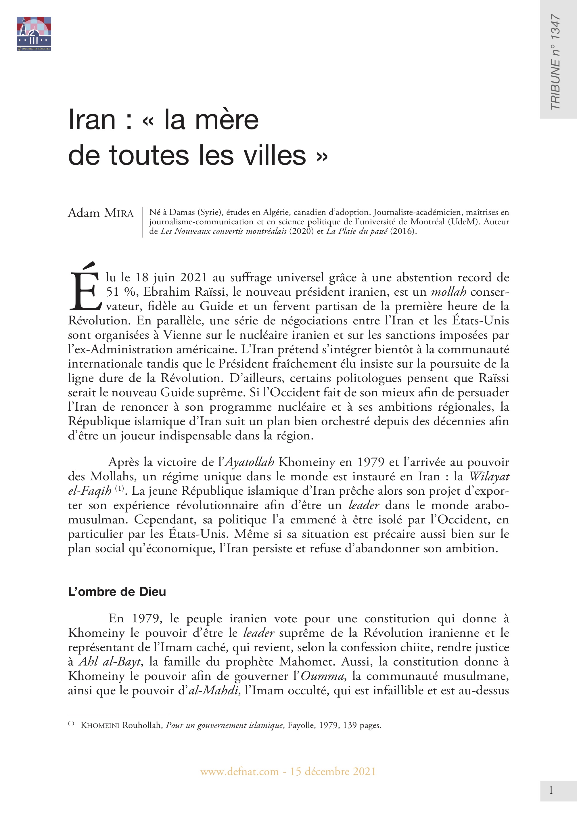 Iran : « la mère de toutes les villes » (T 1347)
